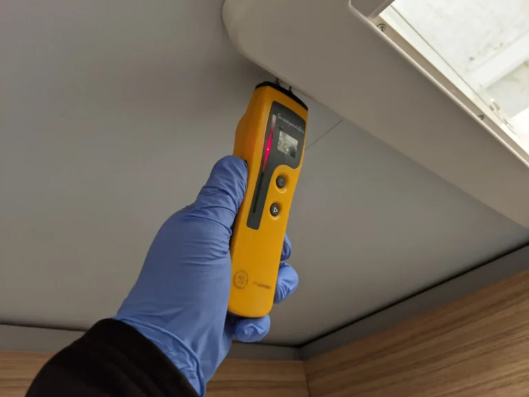 Damp meter reading in a caravan