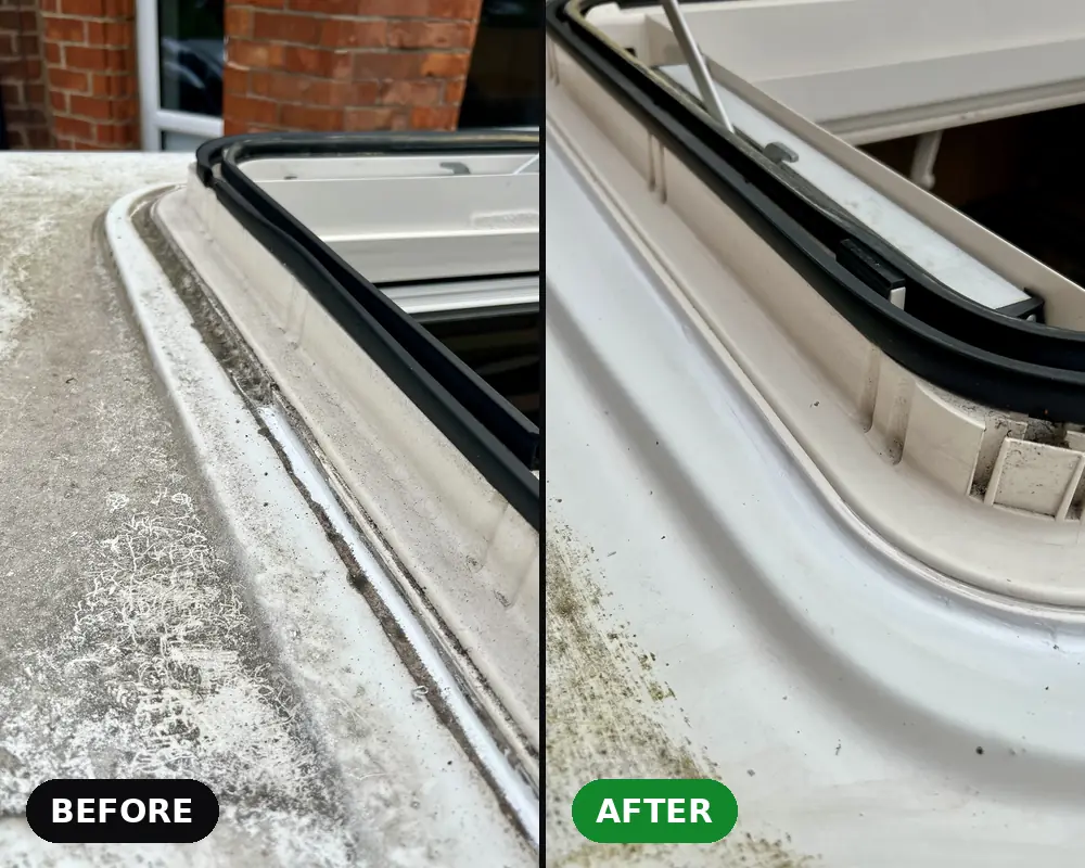 Rooflight seam before and after oversealing